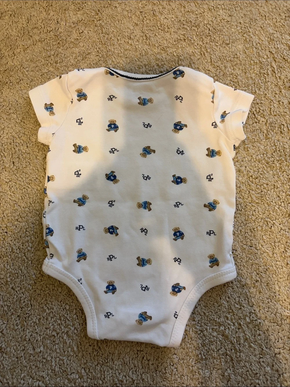 Ralph Lauren White Teddy Bear Print Baby One-Piece